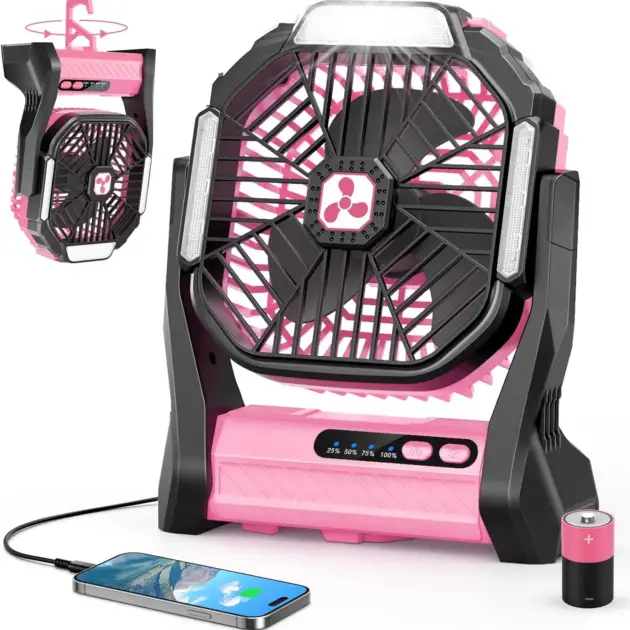 Portable Rechargeable Fan with 20000mAh Battery, SOS Light & LED Lantern for Camping Travel Office Home
