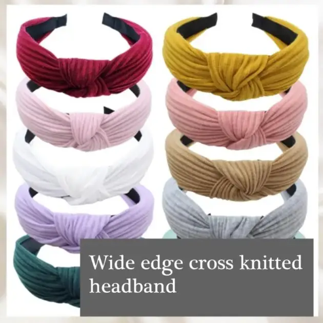 31BF Knotted Headband Women Fabric Knitted Wide Hairband for Face Washing Daily Use