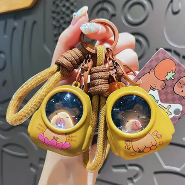 Capybara Schoolbag Light-Up Keychain Cartoon PVC Glow-in-the-Dark DIY Bag Charm Cute Children's Small Gift