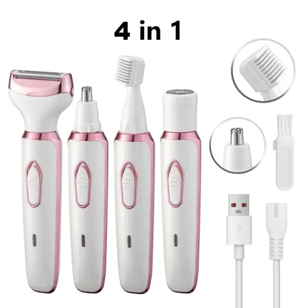 HOMEFISH 4 In 1 Electric Lady Shaver Body Hair Removal Epilator Painless Cordless Trimmer Razor, Gifts For Women