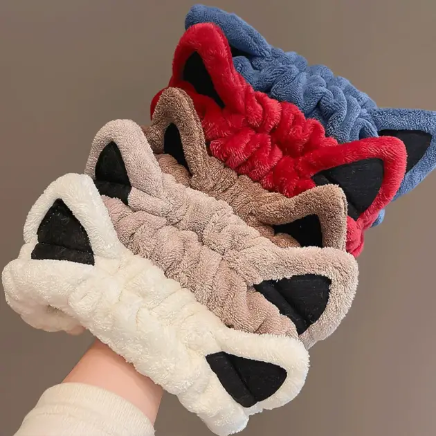 Cute Cartoon Cat Ears Face Wash Headband for Women with High Elasticity Hairband Accessories