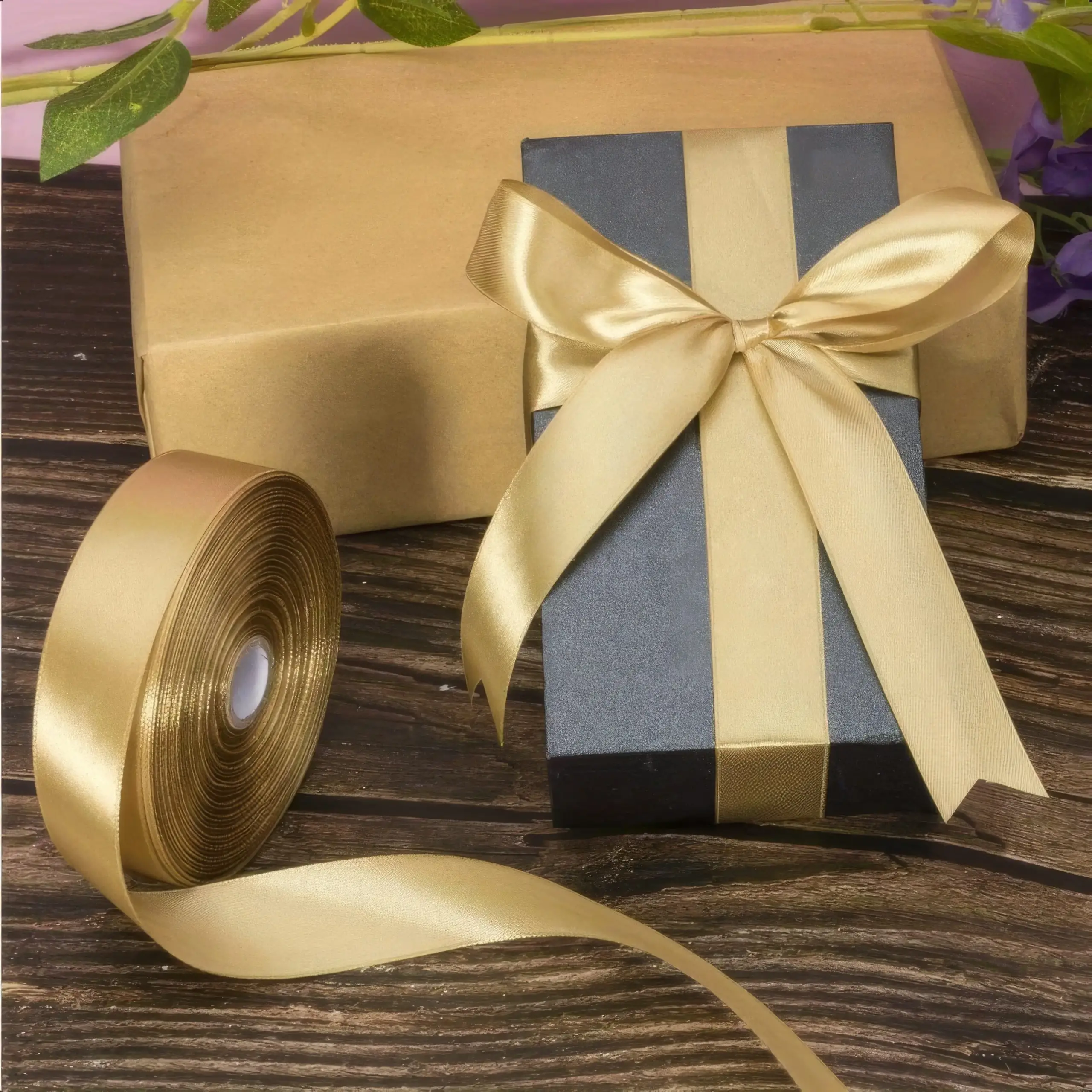 Smooth & Silky Gold Satin Ribbon: Single Roll for Beautiful Gift Wrapping, Party Decor & DIY Projects. - Image 4