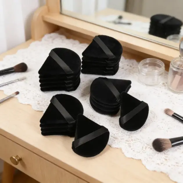 Black Triangle Velvet Powder Puff - Soft Facial Sponge, Multi-use Mixer for Foundation & Cosmetics, Must-have Beauty Accessory