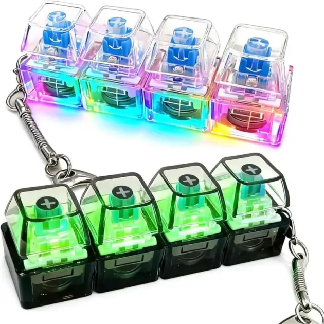 Keyboard Keycap Stress Relief Keychain Mechanical 4 Button Fidget Tool for Adult Kids Office Decompression Gadget Tech Keychain