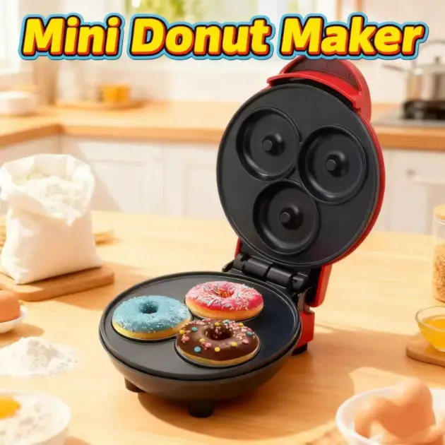 Mini home donut making machine, double-sided heating, non stick coating fast production, DIY breakfast for families and children