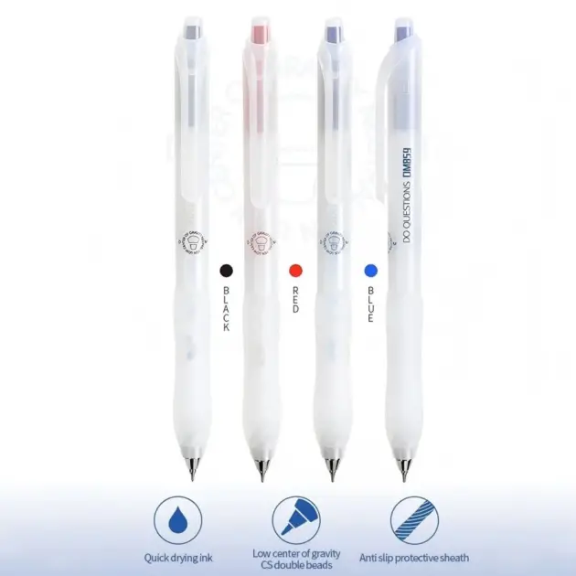 Ballpoint Pen 0.5mm Low Center of Gravity Press Neutral Pen Soft Grip Silicone Quick Drying Simple Transparent Bar Answer Pen
